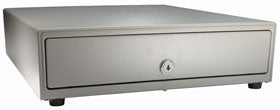 APG, VASARIO SERIES, STANDARD-DUTY CASH DRAWER, MANUAL, PUSH BUTTON, BEIGE, PAINTED FRONT. 16X16, ADJUSTABLE 4X5 TILL, NO CABLE REQUIRED