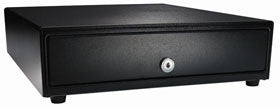 APG, VASARIO SERIES, STANDARD-DUTY CASH DRAWER, MANUAL, PUSH BUTTON, BLACK, PAINTED FRONT. 16X16, FIXED 5X5 TILL, NO CABLE REQUIRED