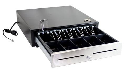 16"x16" Cash Drawer for POS, ECR.
5-Bill 5-Coin Till with Dual Front Media Slots
Stainless Steel Drawer Front
Two EXTRA brackets inside top of case for Heavy duty
24V Epson STD RJ11 Jack