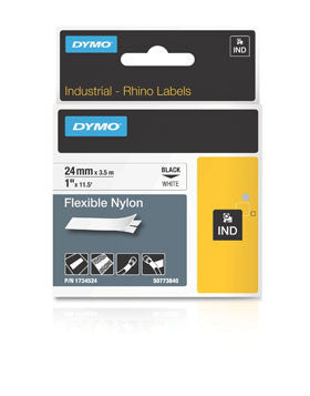 DYMO, LABELS, RHINO, 1 INCH WHITE FLEXIBLE NYLON, 5 ROLL MINIMUM