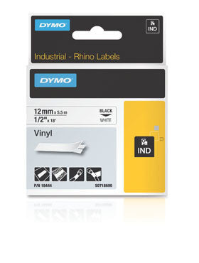 DYMO, WHITE VINYL TAPE 1/2", 5 ROLL MINIMUM