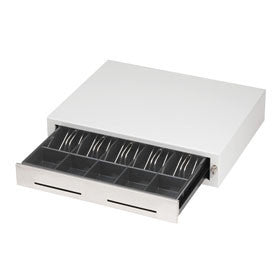 MMF, HERITAGE STAINLESS FRONT W/2 MEDIA SLOTS, 18.8W X 15.25D, 5 BILL/5 COIN US TILL, PRINTER-DRIVEN, KEYED-RANDOM, PUTTY, INCLUDES AN EPSON/STAR KWICK KABLE