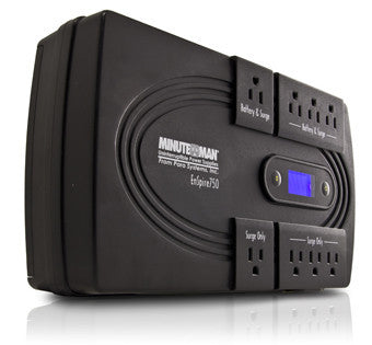 MINUTEMAN, ENSPIRE SERIES: STANDBY UPS, LCD DISPLAY, 750VA/400W, 120 INPUT & OUTPUT VAC, VOLTAGE RANGE 100-140VAC, (4) ON-BATTERY RECEPTACLES, (4) SURGE-ONLY RECEPTACLES, 4 MIN. FULL LOAD, 10 MIN. HA