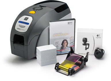 ZEBRACARD, QUIKCARD ID SOLUTION WITH ENHANCED ZXP SERIES 3 DUAL-SIDED CARD PRINTER, USB, CARDSTUDIO SOFTWARE, WEBCAM, AND MEDIA STARTER KIT (200 CARDS, 1 YMCKOK COLOR RIBBON), ZXP3
